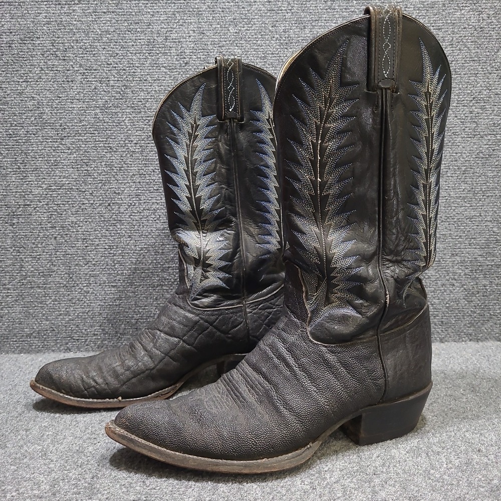 Vintage Tony Lama Cowboy Boots Gold Label Exotic Hide 8614 Black Men's11 D